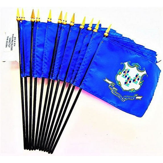 Box of 12 Connecticut 4"x6" Miniature Desk & Table Flags; 12 American Made Small Mini Connecticut State Flags in a Custom Made Cardboard Box Specifically Made for These Flags