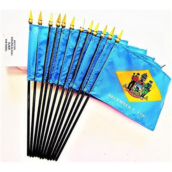Box of 12 Delaware 4"x6" Miniature Desk & Table Flags; 12 American Made Small Mini Delaware State Flags in a Custom Made Cardboard Box Specifically Made for These Flags