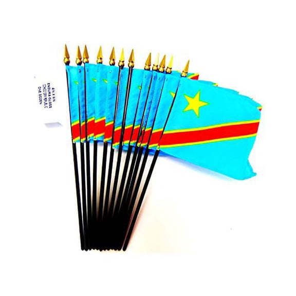 Box of 12 Democratic Republic of the Congo 4"x6" Miniature Desk & Table Flags; 12 American Made Small Mini Congo Flags in a Custom Made Cardboard Box Specifically Made for These Flags