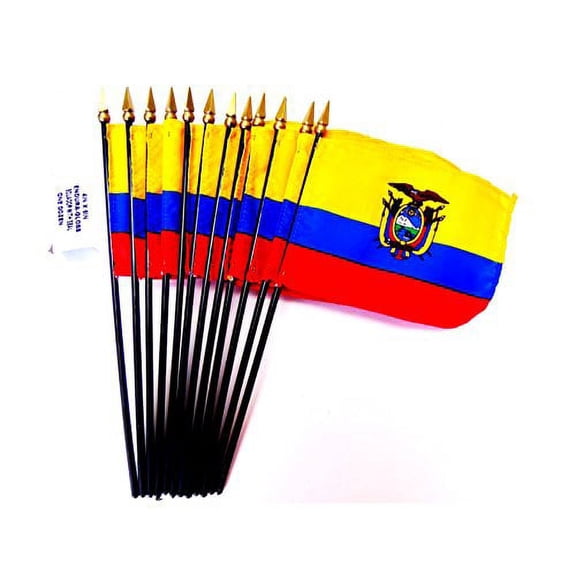 Box of 12 Mini Ecuador Desk & Table Flags (4"x6") - High-Quality American-Made Ecuadorian Flags
