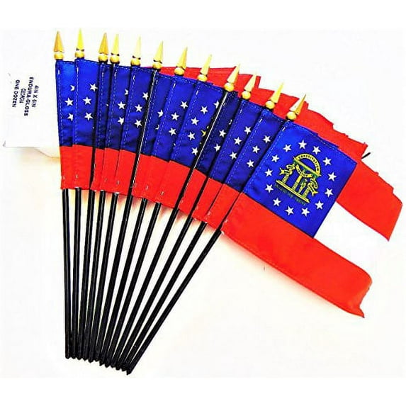 Box of 12 Georgia 4"x6" Miniature Desk & Table Flags; 12 American Made Small Mini Georgia State Flags in a Custom Made Cardboard Box Specifically Made for These Flags