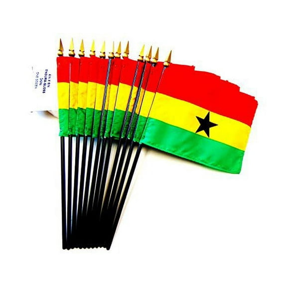 Box of 12 Mini Ghana Desk & Table Flags (4"x6") - High-Quality American-Made Ghanaian Flags