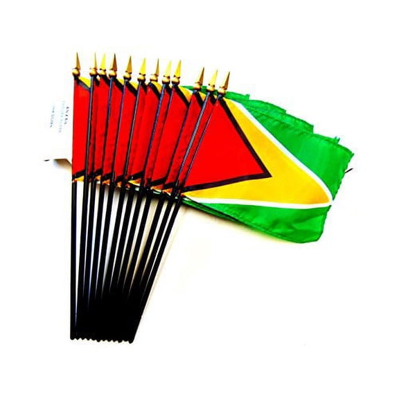 Box of 12 Guyana 4"x6" Miniature Desk & Table Flags; 12 American Made Small Mini Guyanese Flags in a Custom Made Cardboard Box Specifically Made for These Flags