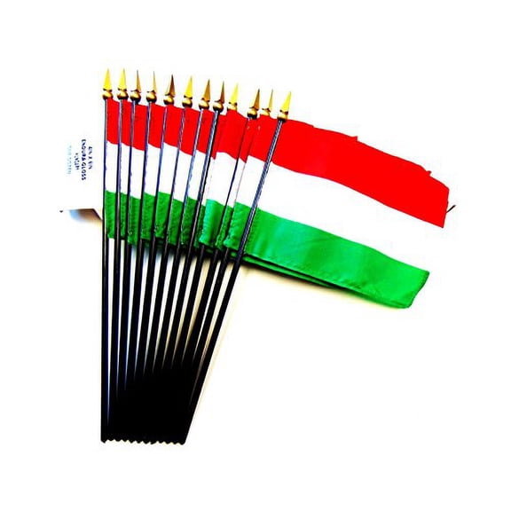 Box of 12 Hungary 4"x6" Miniature Desk & Table Flags; 12 American Made Small Mini Hungarian Flags in a Custom Made Cardboard Box Specifically Made for These Flags