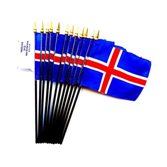 Box of 12 Mini Iceland Desk & Table Flags (4"x6") - High-Quality American-Made Icelandic Flags