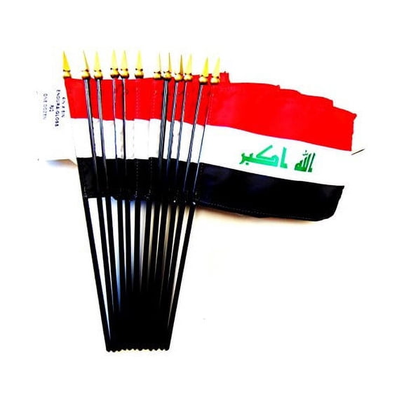 Box of 12 Mini Iraq Desk & Table Flags (4"x6") - High-Quality American-Made Iraqi Flags