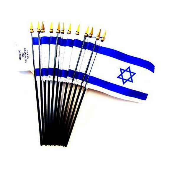 Box of 12 Mini Israel Desk & Table Flags (4"x6") - High-Quality American-Made Israeli Flags