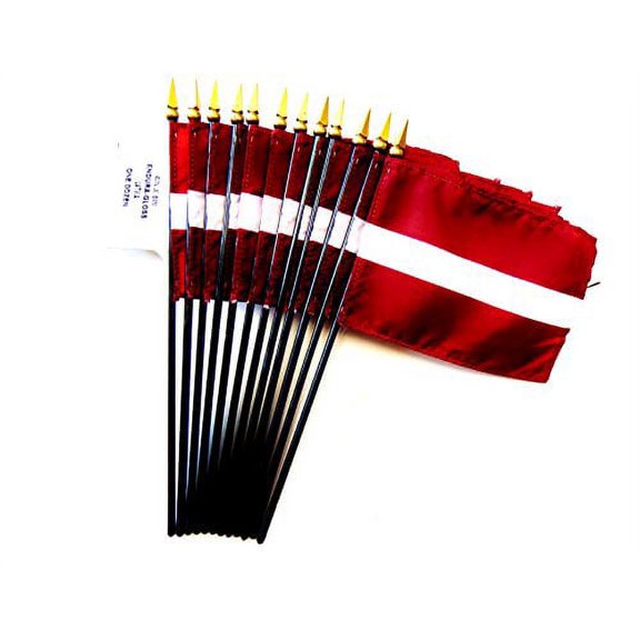 Box of 12 Mini Latvia Desk & Table Flags (4"x6") - High-Quality American-Made Latvian Flags