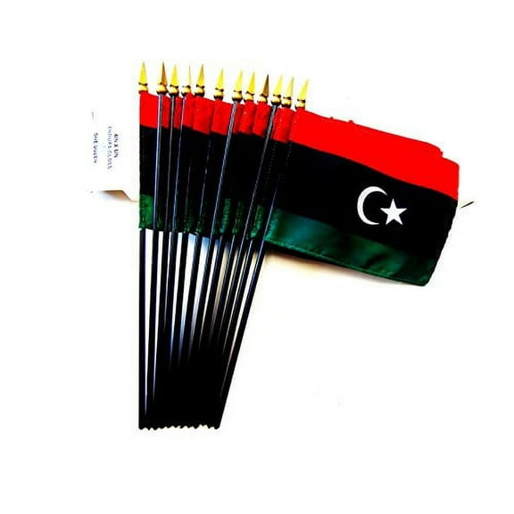 Box of 12 Libya 4"x6" Miniature Desk & Table Flags; 12 American Made Small Mini Libyan Flags in a Custom Made Cardboard Box Specifically Made for These Flags