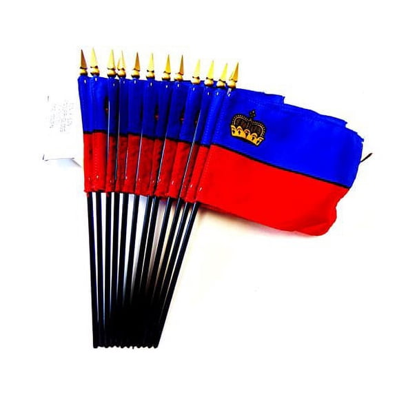 Box of 12 Mini Liechtenstein Desk & Table Flags (4"x6") - High-Quality American-Made Liechtensteiner Flags