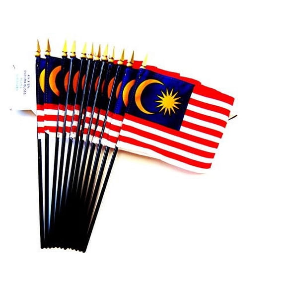 Box of 12 Mini Malaysia Desk & Table Flags (4"x6") - High-Quality American-Made Malaysian Flags