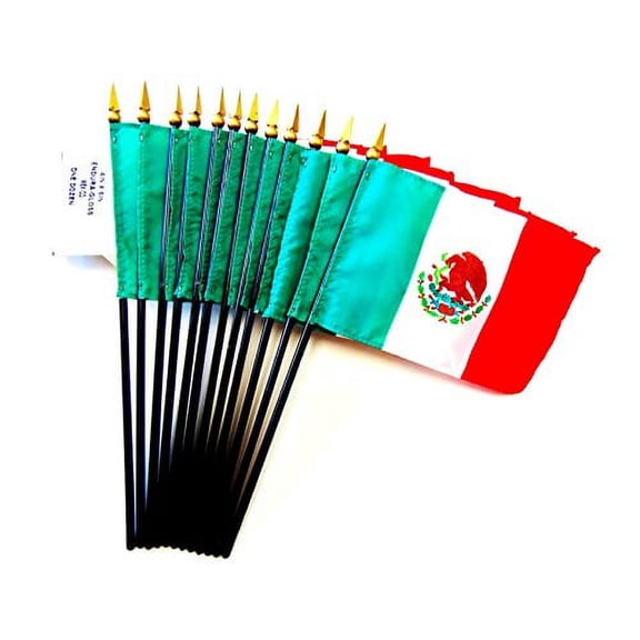 Box of 12 Mini Mexico Desk & Table Flags (4"x6") - High-Quality American-Made Mexican Flags