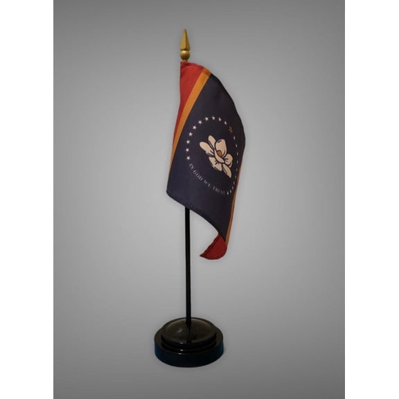 Box of 12 Mississippi 4"x6" Miniature Desk & Table Flags; 12 American Made Small Mini Mississippi State Flags in a Custom Made Cardboard Box Specifically Made for These Flags