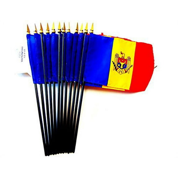 Box of 12 Mini Moldova Desk & Table Flags (4"x6") - High-Quality American-Made Moldavia Flags