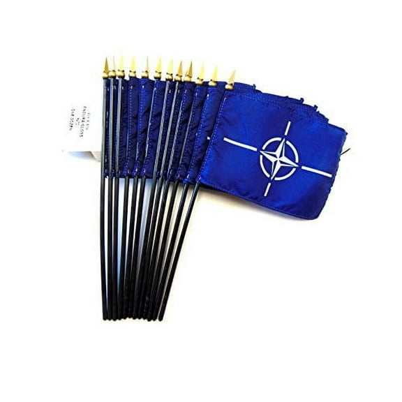 Box of 12 NATO 4"x6" Miniature Desk & Table Flags; 12 American Made Small Mini North Atlantic Treaty Organization Flags in a Custom Made Cardboard Box Specifically Made for These Flags