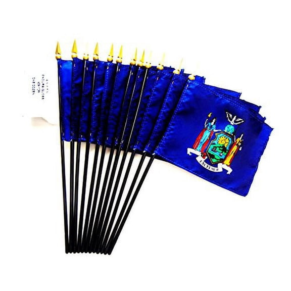 Box of 12 New York 4"x6" Miniature Desk & Table Flags; 12 American Made Small Mini New York State Flags in a Custom Made Cardboard Box Specifically Made for These Flags