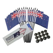 Box of 12 New Zealand 4x6 Polyester Miniature Desk & Little Table Flags, 4x6 New Zealanders Small Mini Hand Waving Stick Flags with 12 Flag Bases Stands
