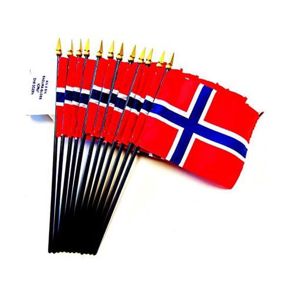 Box of 12 Mini Norway Desk & Table Flags (4"x6") - High-Quality American-Made Norwegian Flags
