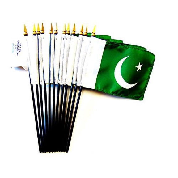 Box of 12 Mini Pakistan Desk & Table Flags (4"x6") - High-Quality American-Made Pakistani Flags