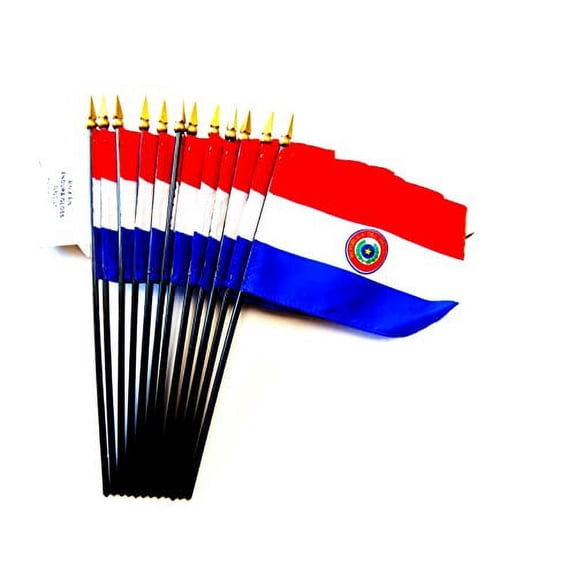 Box of 12 Mini Paraguay Desk & Table Flags (4"x6") - High-Quality American-Made Paraguayan Flags