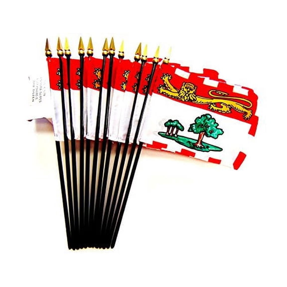 Box of 12 Prince Edwards Island 4"x6" Miniature Desk & Table Flags; 12 American Made Small Mini Canadian Province Flags in a Custom Made Cardboard Box Specifically Made for These Flags