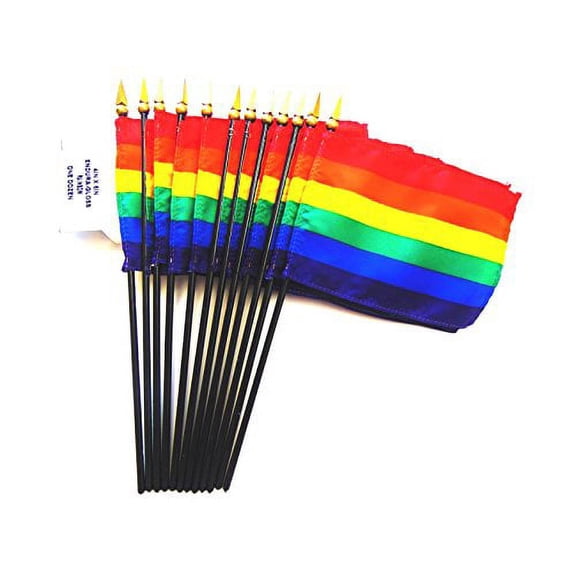 Box of 12 Mini Rainbow Desk & Table Flags (4"x6") - High-Quality American-Made Rainbow Gay Pride LGBTQ Flags