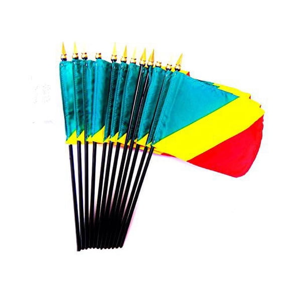 Box of 12 Republic of the Congo 4"x6" Miniature Desk & Table Flags; 12 American Made Small Mini Congolese Flags in a Custom Made Cardboard Box Specifically Made for These Flags