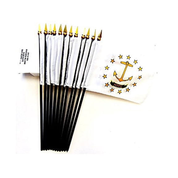 Box of 12 Rhode Island 4"x6" Miniature Desk & Table Flags; 12 American Made Small Mini Rhode Island State Flags in a Custom Made Cardboard Box Specifically Made for These Flags