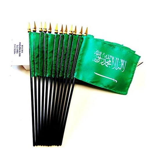 Box of 12 Mini Saudi Arabia Desk & Table Flags (4"x6") - High-Quality American-Made Arabian Flags