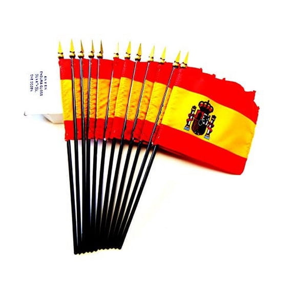 Box of 12 Mini Spain Desk & Table Flags (4"x6") - High-Quality American-Made Spanish Flags