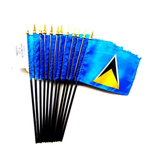 Box of 12 Mini St Lucia Desk & Table Flags (4"x6") - High-Quality American-Made Saint Lucian Flags