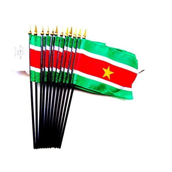 Box of 12 Mini Suriname Desk & Table Flags (4"x6") - High-Quality American-Made Suriname Flags