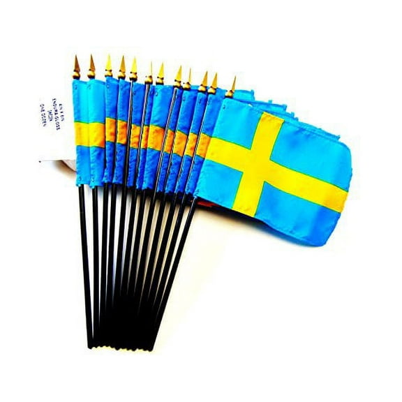 Box of 12 Mini Sweden Desk & Table Flags (4"x6") - High-Quality American-Made Swedish Flags