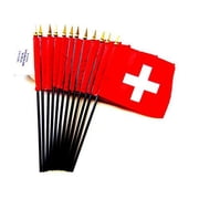 Box of 12 Mini Switzerland Desk & Table Flags 4x6 - High-Quality American-Made Swiss Flags