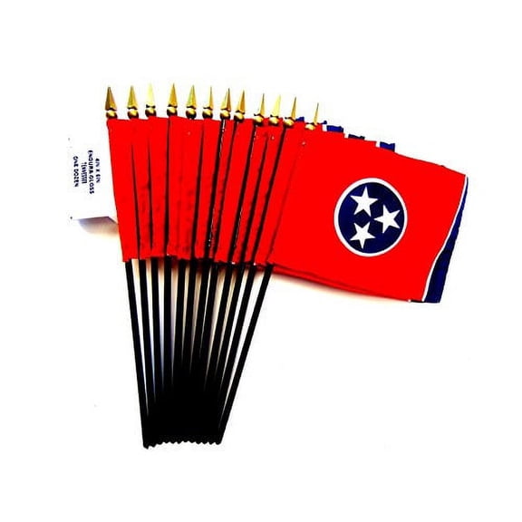 Box of 12 Tennessee 4"x6" Miniature Desk & Table Flags; 12 American Made Small Mini Tennessee State Flags in a Custom Made Cardboard Box Specifically Made for These Flags