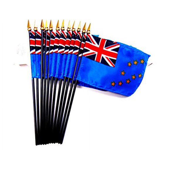 Box of 12 Mini Tuvalu Desk & Table Flags (4"x6") - High-Quality American-Made Tuvalu Flags