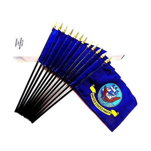 Box of 12 US Navy 4"x6" Miniature Desk & Table Flags; 12 American Made Small Mini United States Navy Flags in a Custom Made Cardboard Box Specifically Made for These Flags