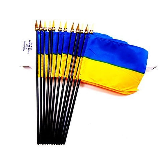 Box of 12 Mini Ukraine Desk & Table Flags (4"x6") - High-Quality American-Made Ukrainian Flags