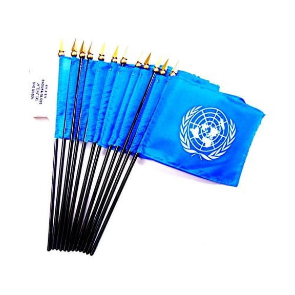 Box of 12 United Nations 4"x6" Miniature Desk & Table Flags; 12 American Made Small Mini UN Flags in a Custom Made Cardboard Box Specifically Made for These Flags