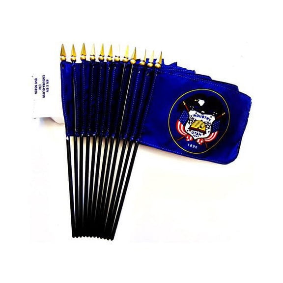 Box of 12 Utah 4"x6" Miniature Desk & Table Flags; 12 American Made Small Mini Utah State Flags in a Custom Made Cardboard Box Specifically Made for These Flags