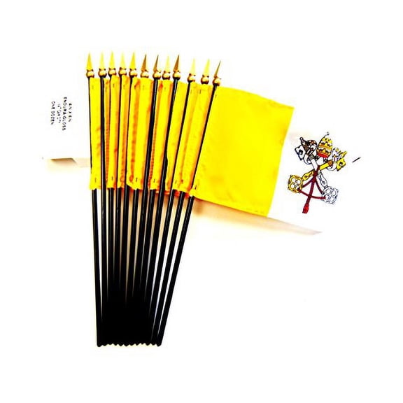 Box of 12 Mini Vatican City Desk & Table Flags (4"x6") - High-Quality American-Made Holy See Pope Flags