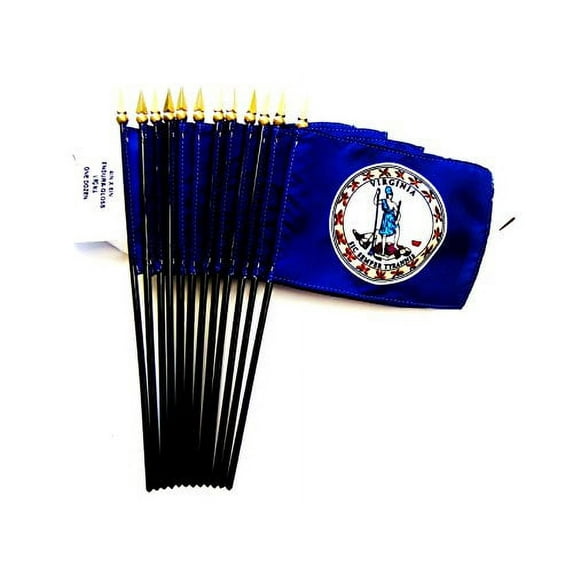 Box of 12 Virginia 4"x6" Miniature Desk & Table Flags; 12 American Made Small Mini Virginia State Flags in a Custom Made Cardboard Box Specifically Made for These Flags