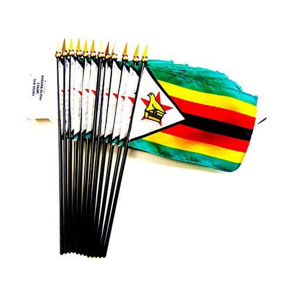 Box of 12 Mini Zimbabwe Desk & Table Flags (4"x6") - High-Quality American-Made Zimbabwe Flags