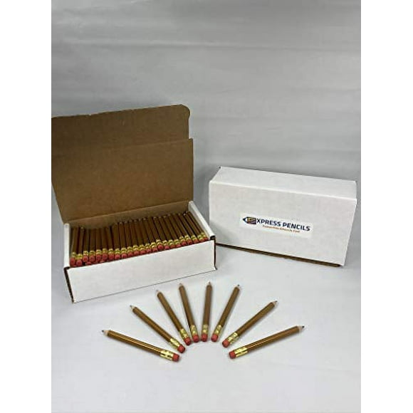 Box of 144 Half Pencils with Eraser Golf, Pocket, Classroom, Pew, Short, Pocket, Mini, Small, Non Toxic Hexagon, Sharpened, 2 Pencil, Color Gold (1 gross) Golf Pencil