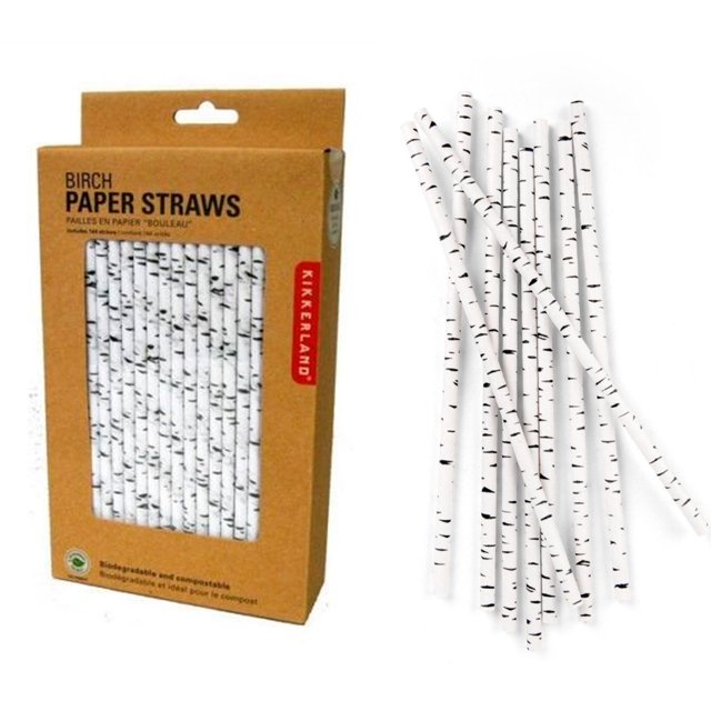 Box 144 Kikkerland Birch Paper Straw Biodegradable Birthday Party