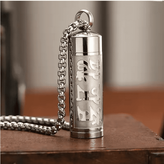 Box 14K Yellow Gold Necklace Buddhist Tibetan Scriptures Pendant Religious Jewelry for Men and Women Can Be Opened Retro Urn Necklaces