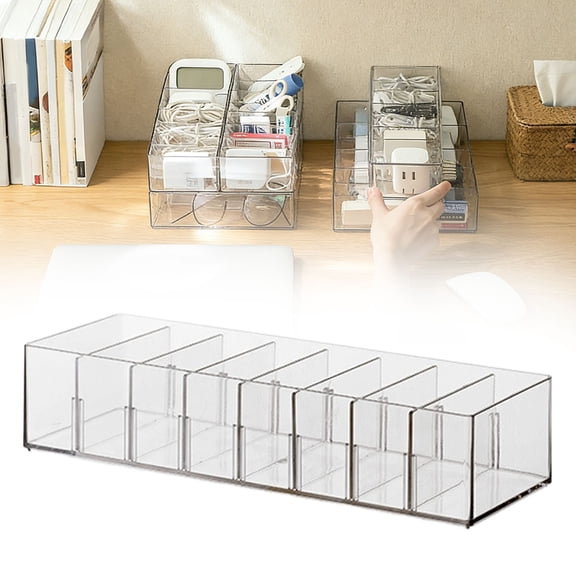 Box 4 Slot Organizer Tray For And Transparent Storage Container Drawer Insert Counter Tray For Business And Use At Home, Desktop Data Cable Organization(S, Lidless)