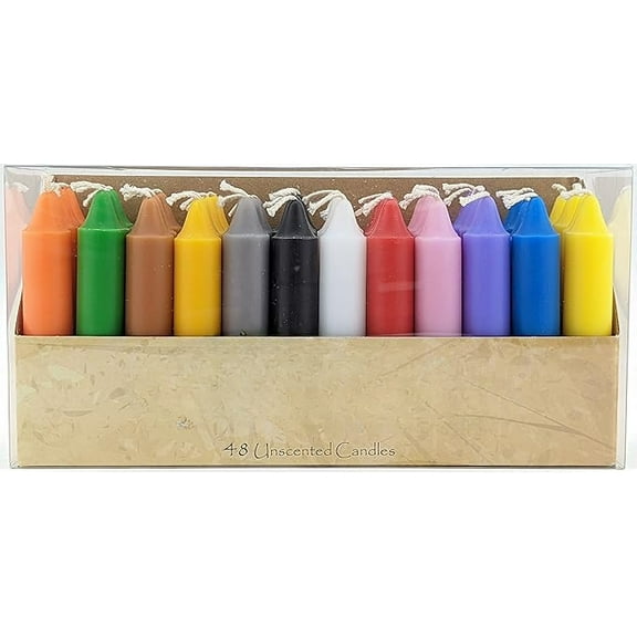Box of 48 Colored Candles | 4 inches Tall & 3/4 inch Diameter | Witchcraft Supplies for Your Personal Wiccan Altar, Spells, Charms & Intentions | Witchy Room Decor | Taper Candlesticks