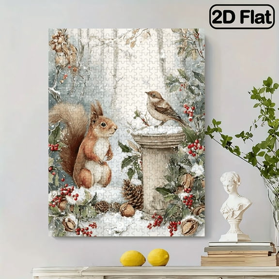 A Box of 500pcs Mini Puzzles for Adults with a Winter Squirrel Design ,Challenging, Suitable for Adults,Home Decoration, Valentine, And Brain-Challenging Gift Ideas,14.9*20.4 in.