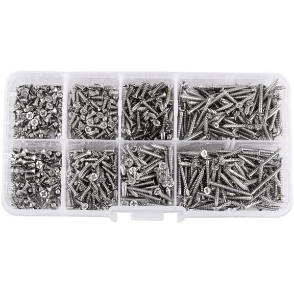 Box of 800pcs M2 Assortment Screws Bolt Flat Head Countersunk Phillips Cross Recess Fully Threaded Carbon Steel Nickel Plated, M2 x 4/5/6/8/10/12/16 / 20mm